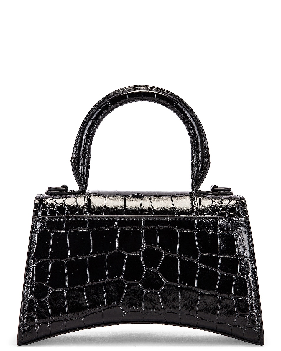 Balenciaga XS Embossed Croc Hourglass Top Handle Bag in Black | FWRD