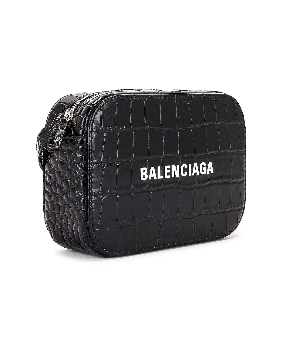 Balenciaga XS Embossed Croc Logo Camera Bag in Black FWRD