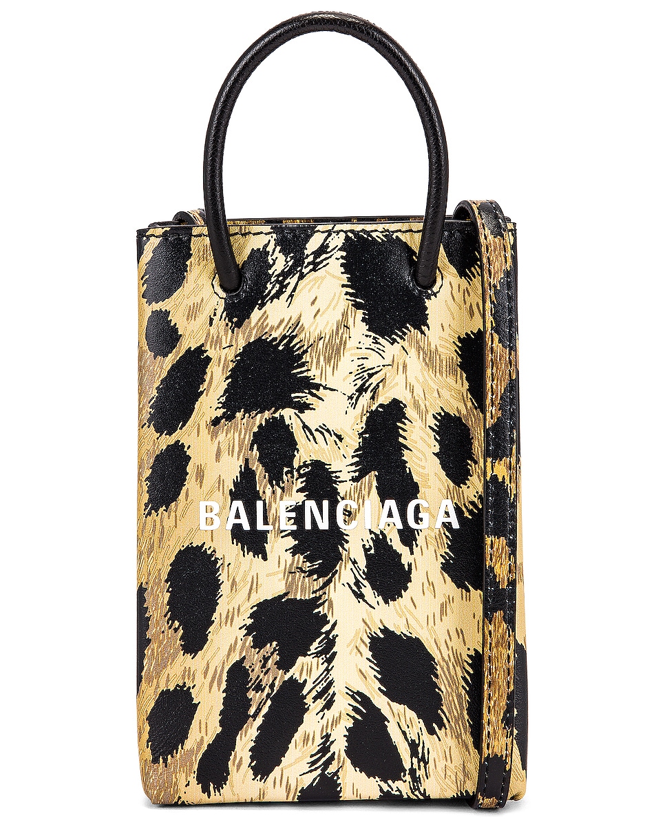 Image 1 of Balenciaga Leopard Shop Phone Holder Bag in Brown