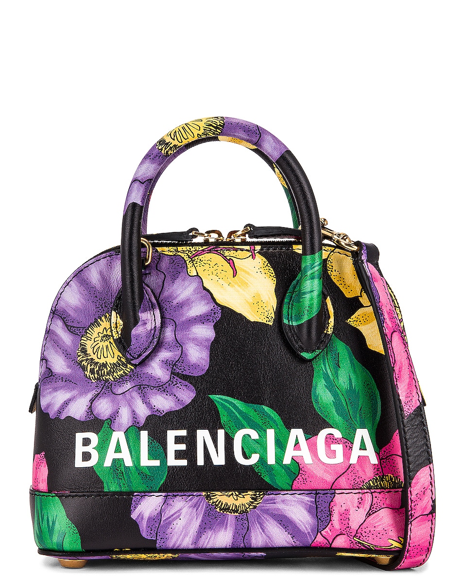 Image 1 of Balenciaga XXS Floral Ville Top Handle Bag in Multicolor & White