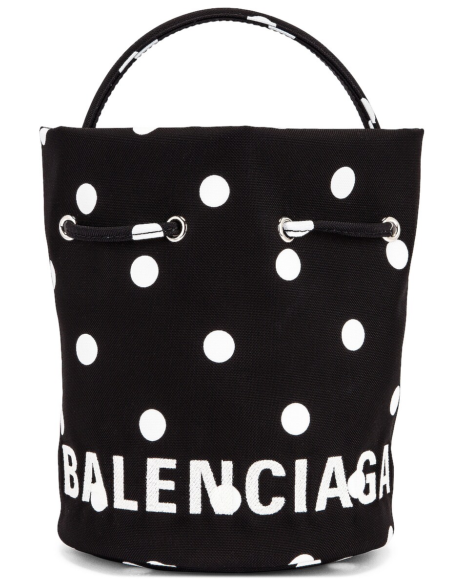 Image 1 of Balenciaga XS Wheel Drawstring Bucket Bag in Polka Dot