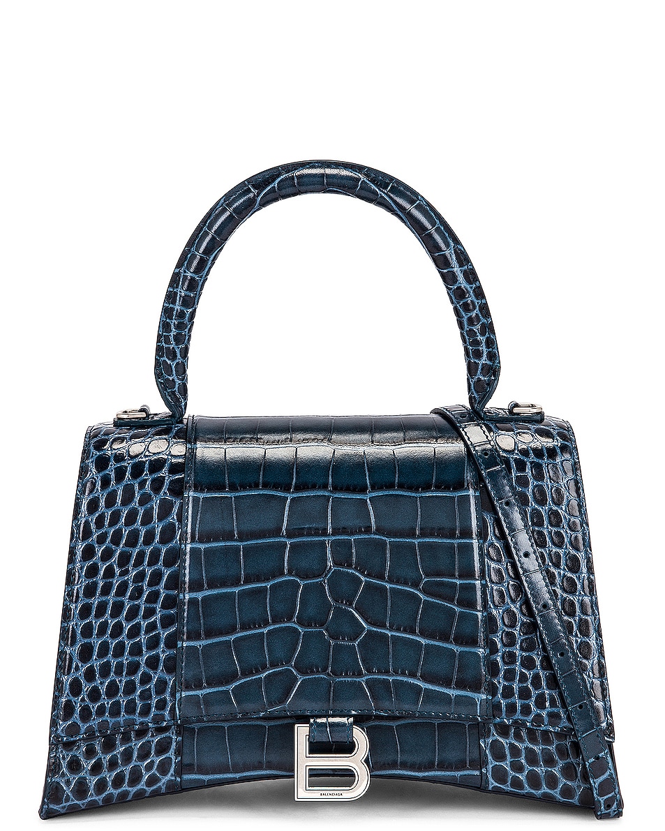 Image 1 of Balenciaga Medium Hourglass Top Handle Bag in Denim Blue