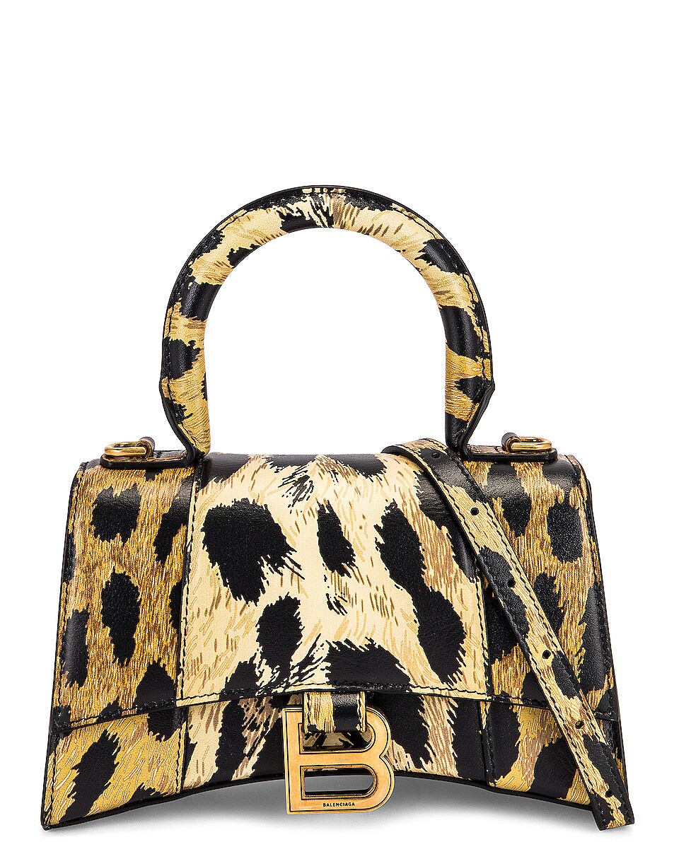 Image 1 of Balenciaga XS Leopard Hourglass Top Handle Bag in Brown