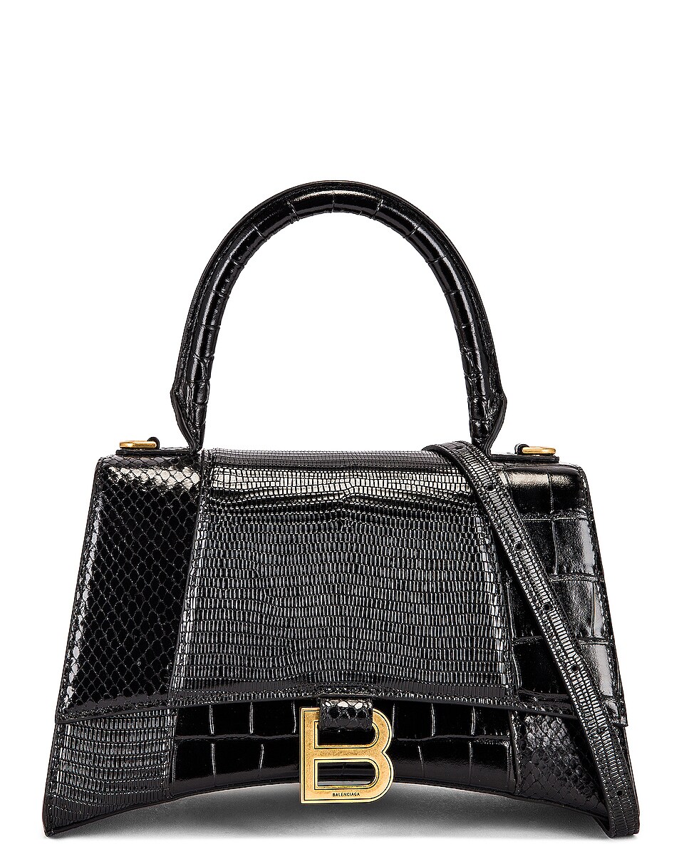 Image 1 of Balenciaga Small Embossed Patchwork Hourglass Top Handle Bag in Black