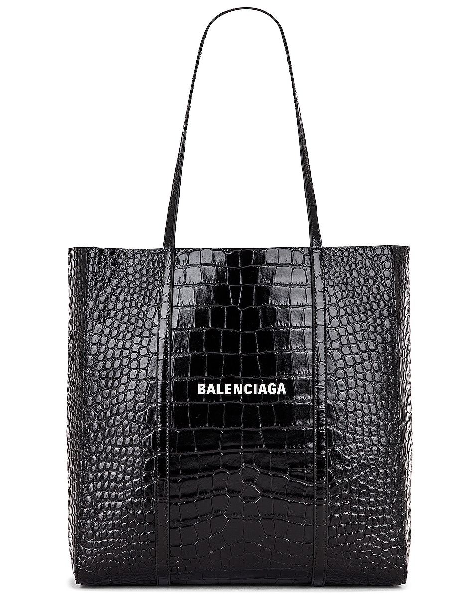 Image 1 of Balenciaga Small Embossed Croc Everyday Tote in Black