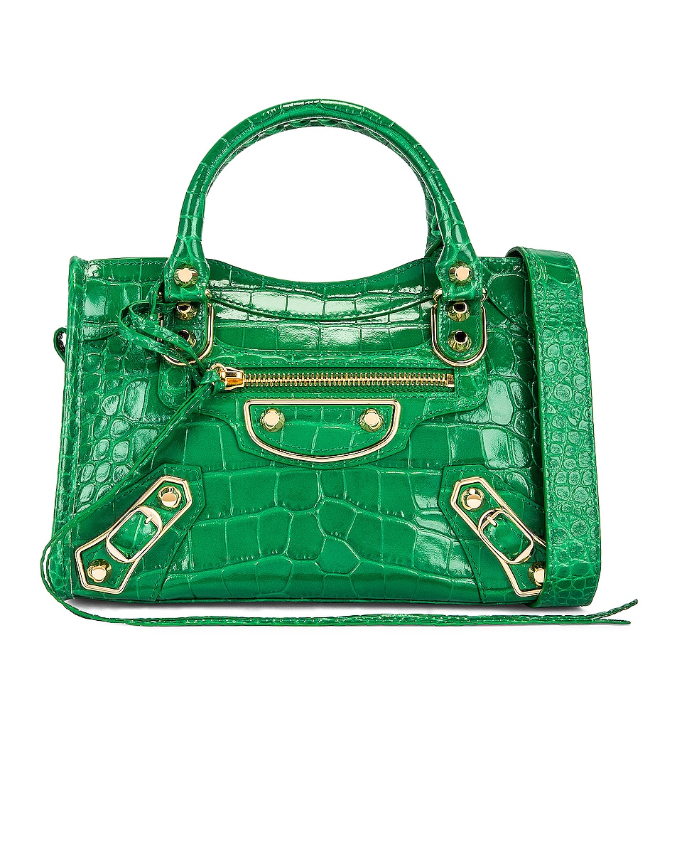 Image 1 of Balenciaga Metallic Mini City Bag in Leaf Green