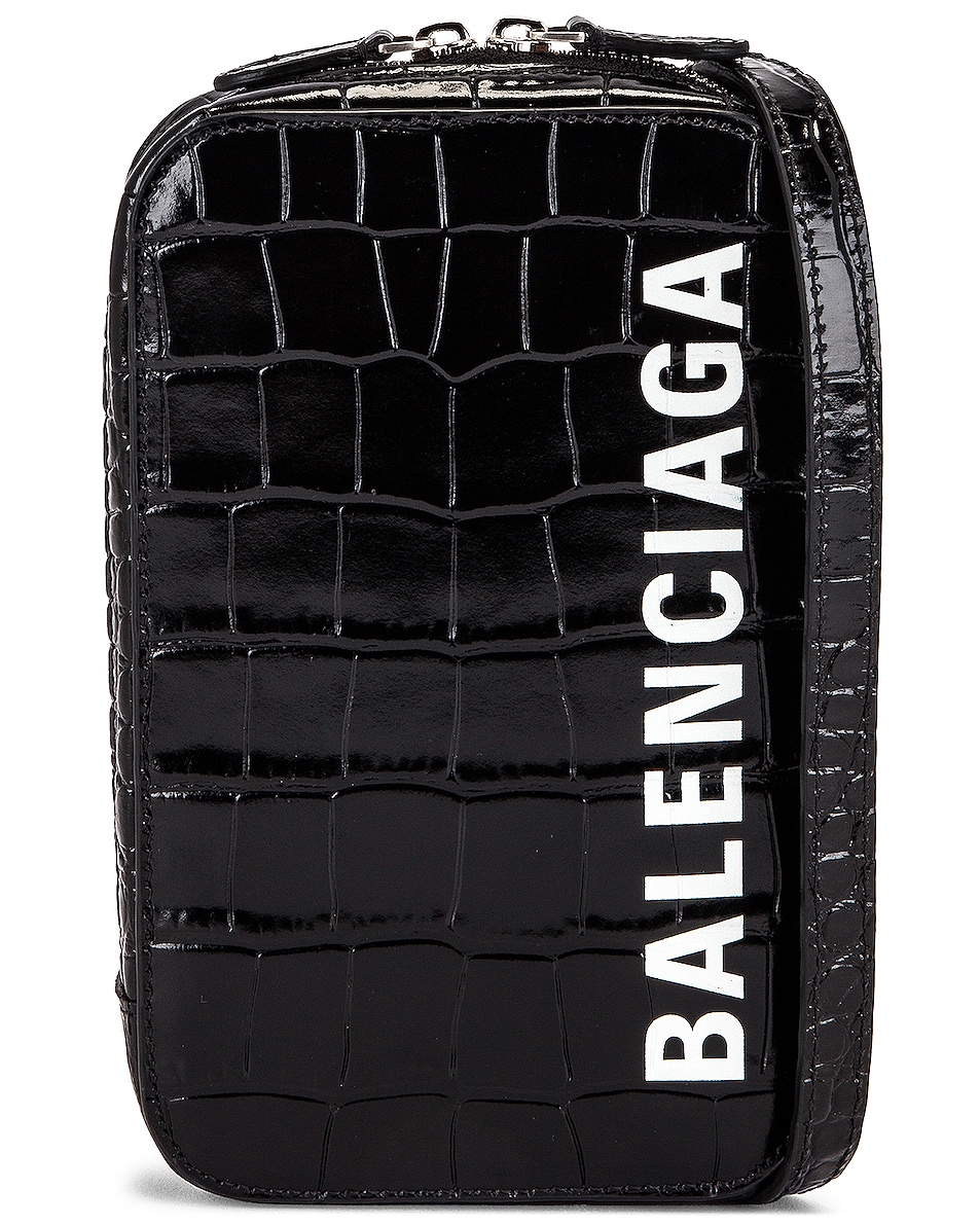 Image 1 of Balenciaga Cash Zip Phone Hold in Black & White