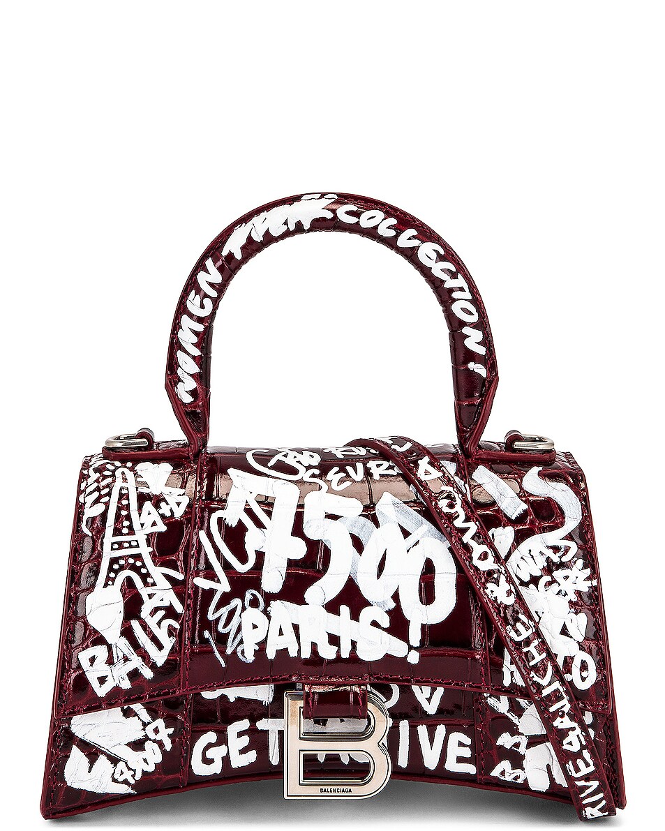 Image 1 of Balenciaga XS Hourglass Top Handle Bag in Dark Red & White