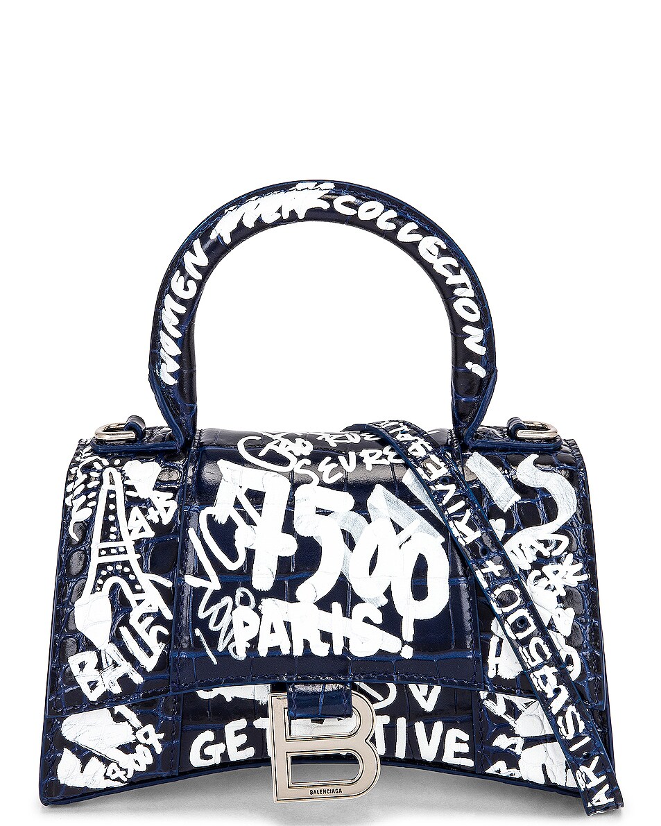 Image 1 of Balenciaga XS Hourglass Top Handle Bag in Navy & White
