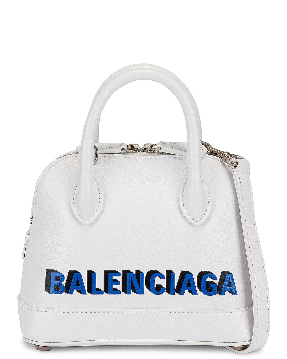 Image 1 of Balenciaga XXS Ville Top Handle Bag in White & Light Blue & Black