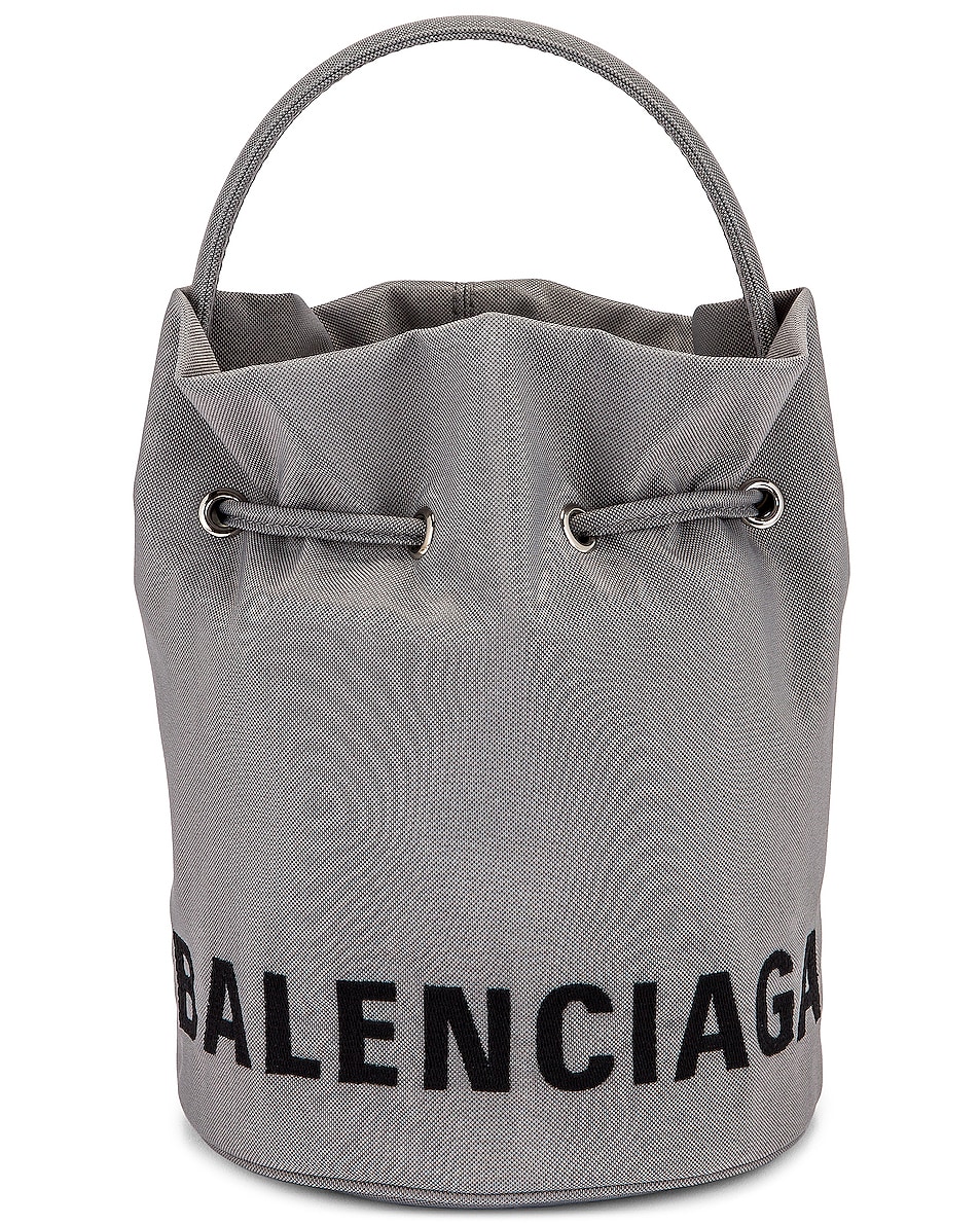 Image 1 of Balenciaga XS Wheel Drawstring Bucket Bag in Balenciaga Grey & Black