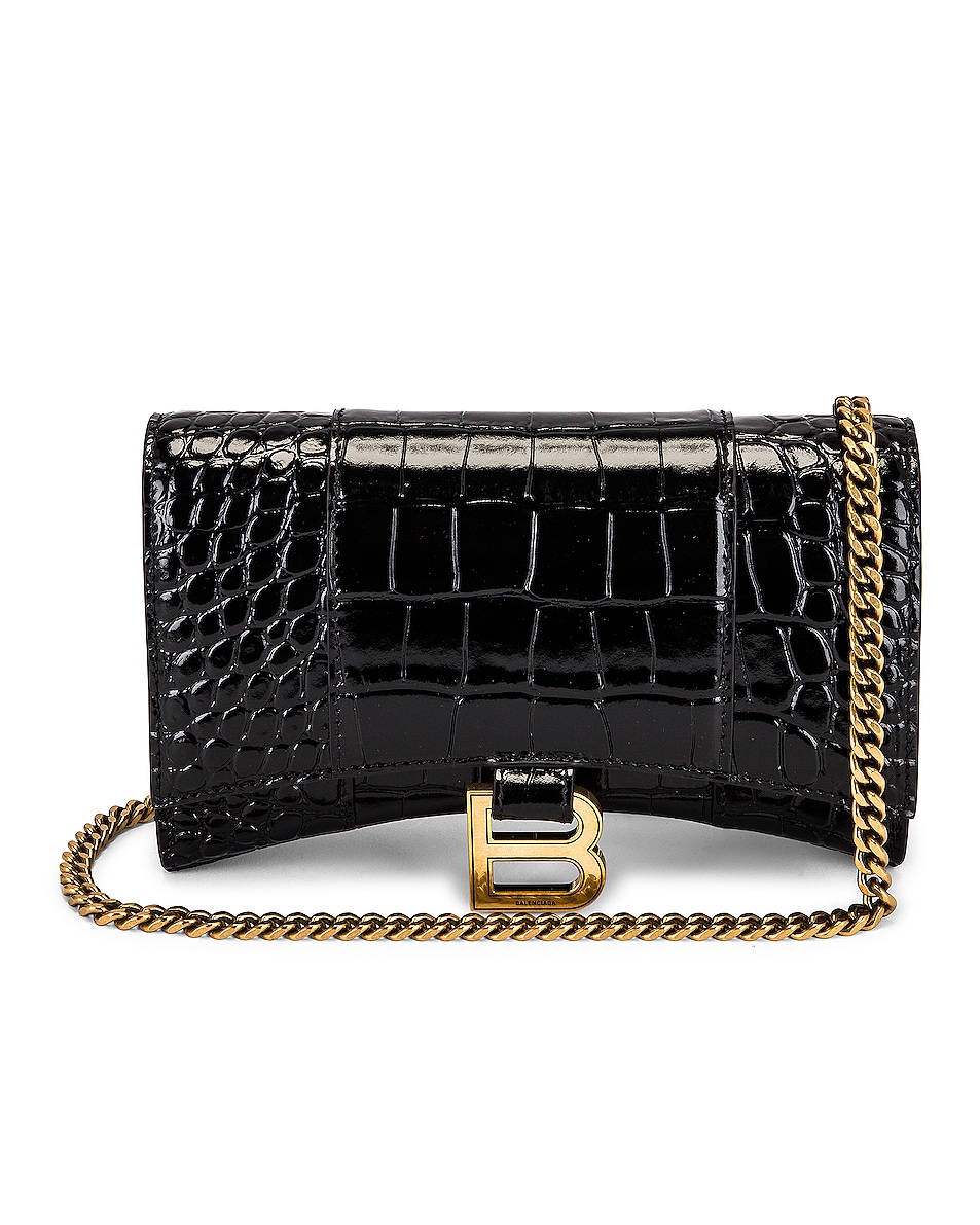 Balenciaga Hourglass Wallet On Chain Bag in Black | FWRD