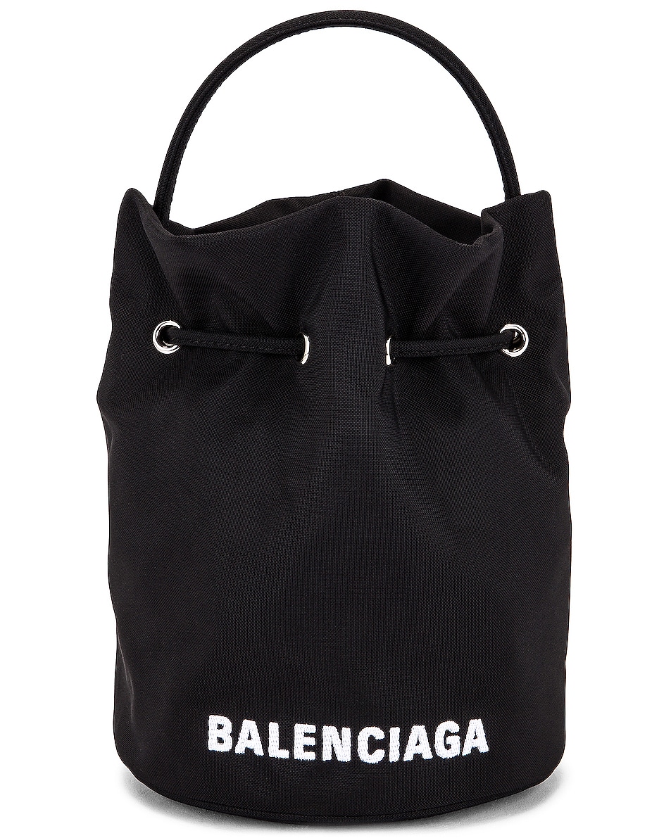Image 1 of Balenciaga XS Wheel Drawstring Bag in Black & White