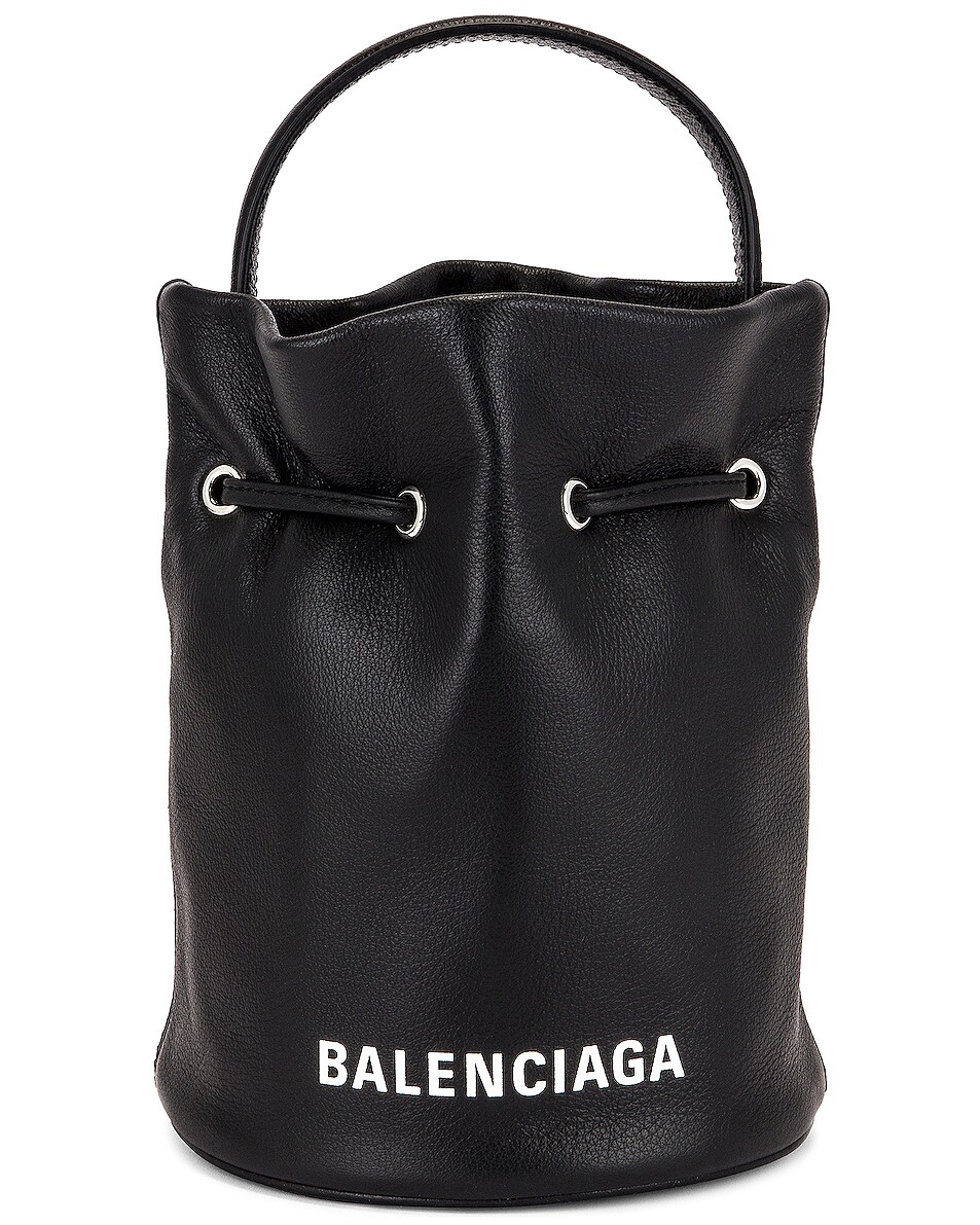 Image 1 of Balenciaga XS Everyday Drawstring Bucket Bag in Black & White