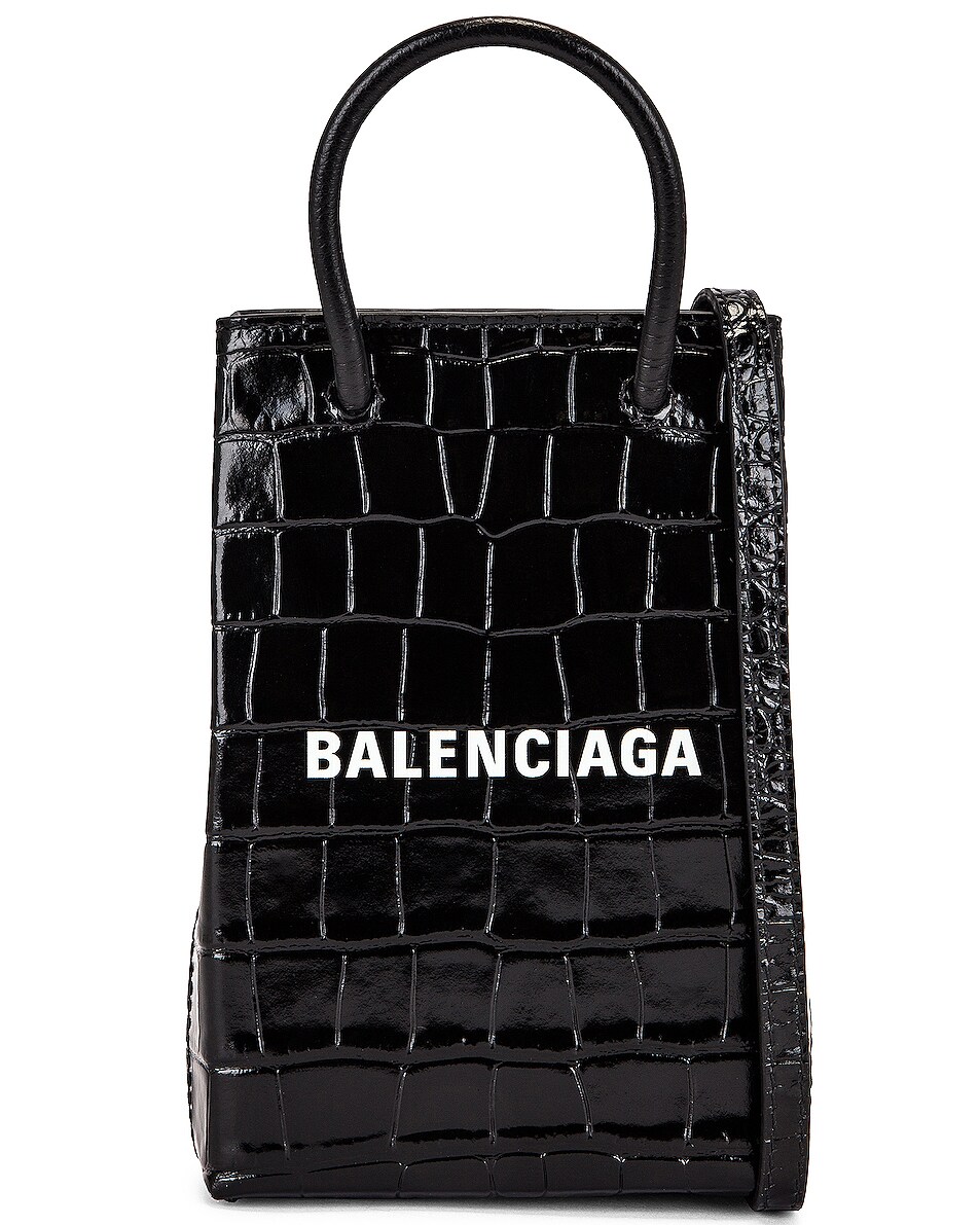 Image 1 of Balenciaga Shopping Phone Holder Bag in Black