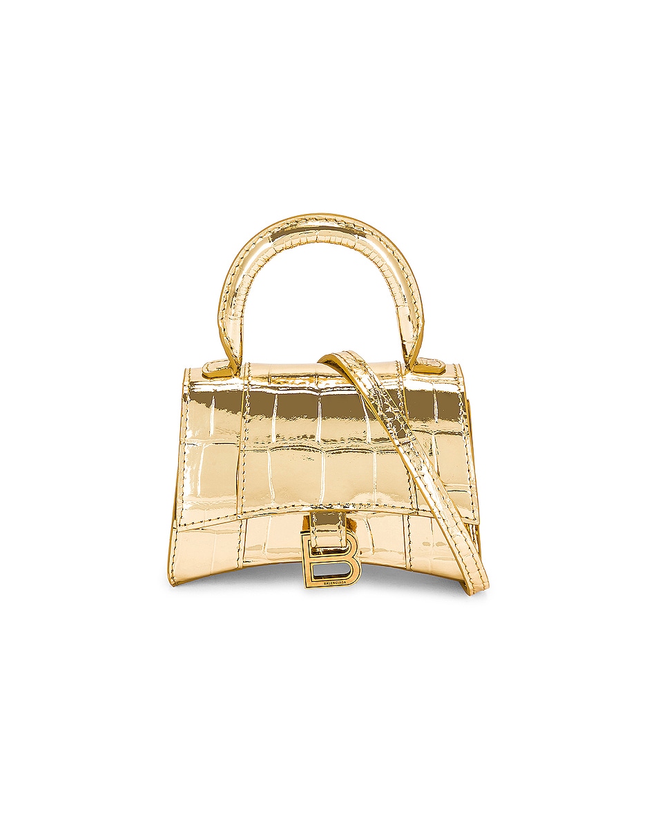 Balenciaga Mini Hourglass Top Handle Bag in Gold | FWRD