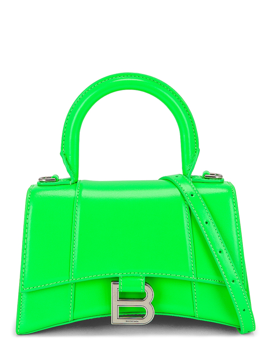 Image 1 of Balenciaga XS Hourglass Top Handle Bag in Fluo Green