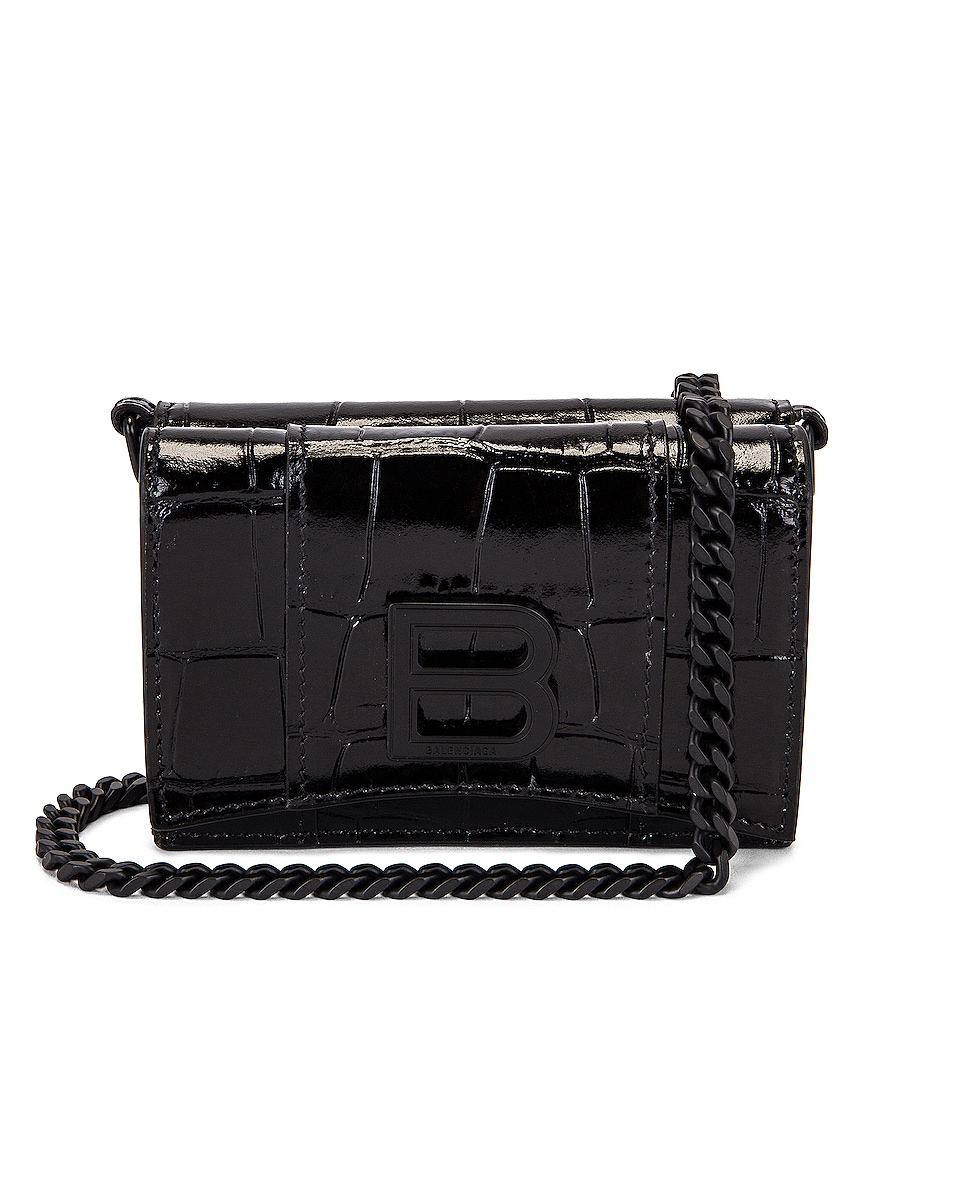 Image 1 of Balenciaga Mini Hourglass Wallet on Chain Bag in Black