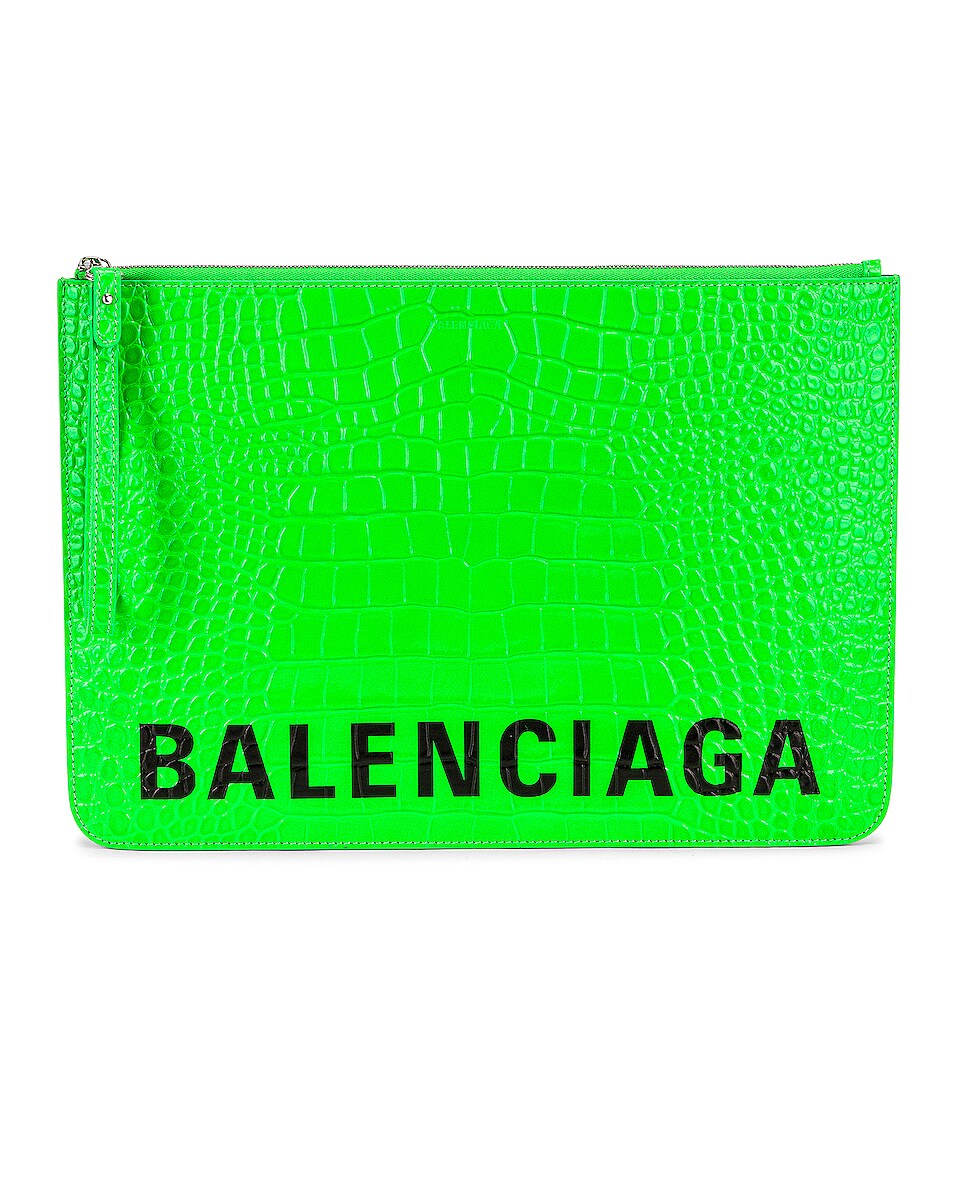 Image 1 of Balenciaga Large Cash Wristlet Pouch in Fluo Green & Black