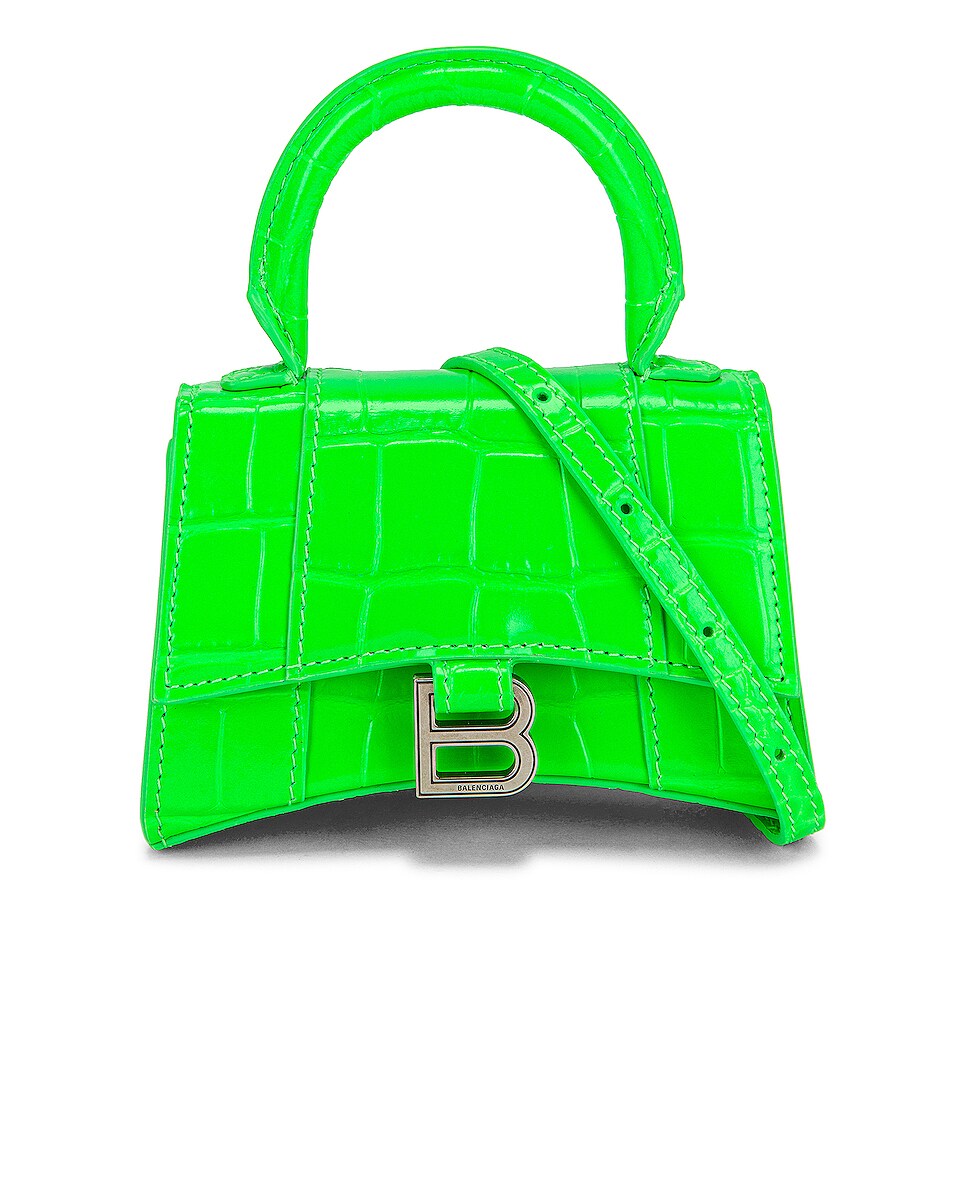 Image 1 of Balenciaga Mini Hourglass Top Handle Bag in Fluo Green