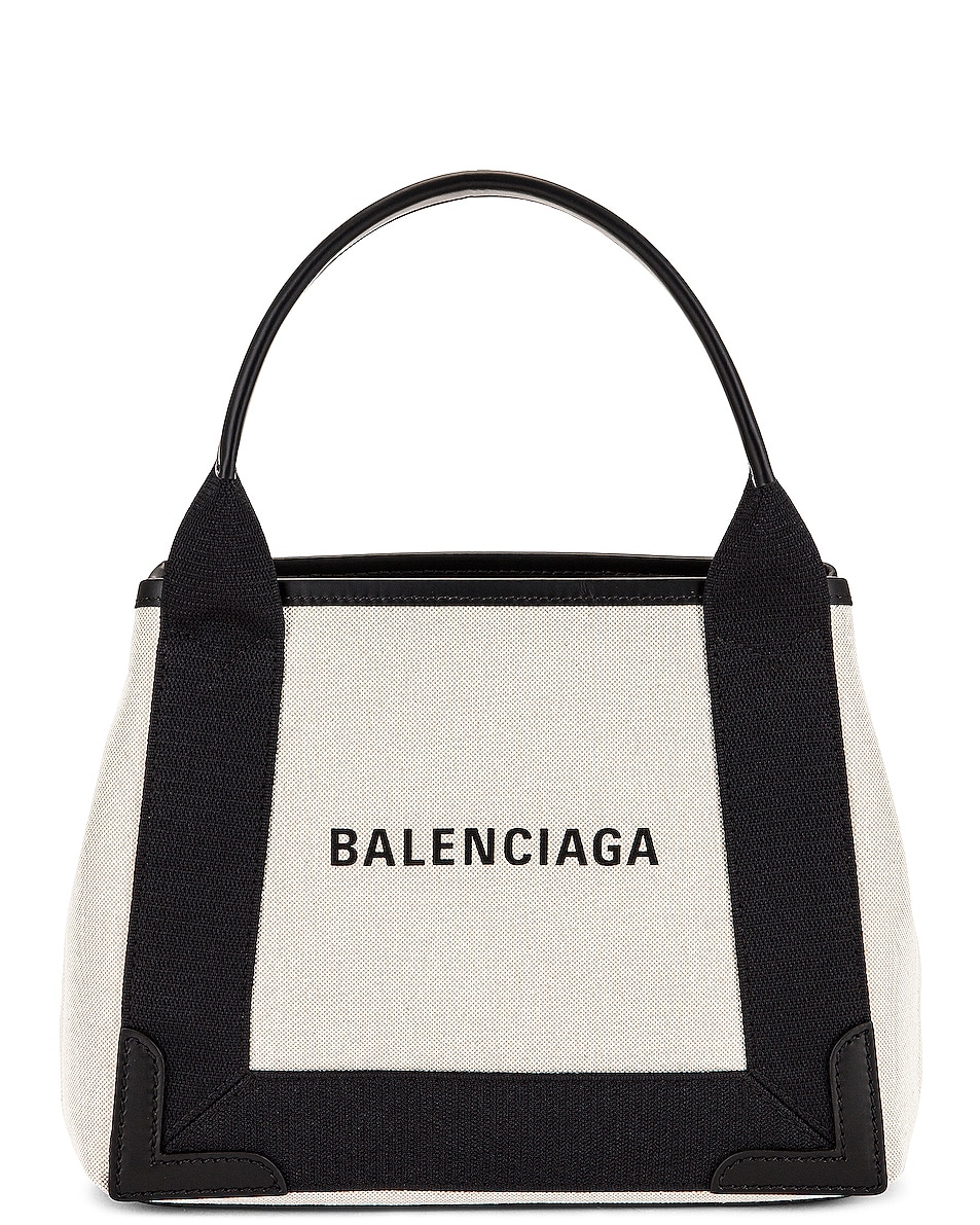 Image 1 of Balenciaga XS Navy Cabas Tote Bag in Natural & Black