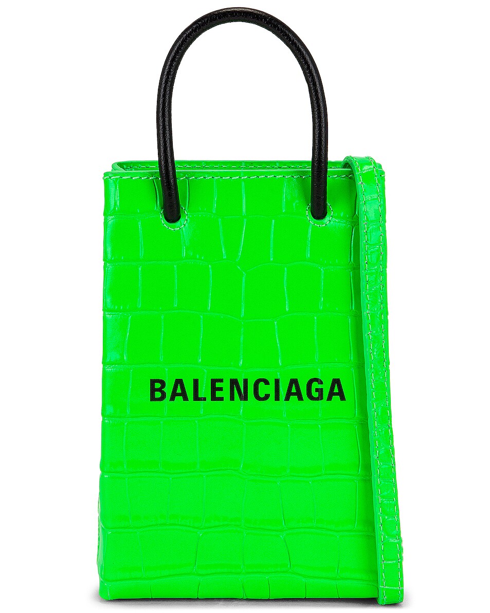 Image 1 of Balenciaga Shopping Phone Holder Bag in Fluo Green