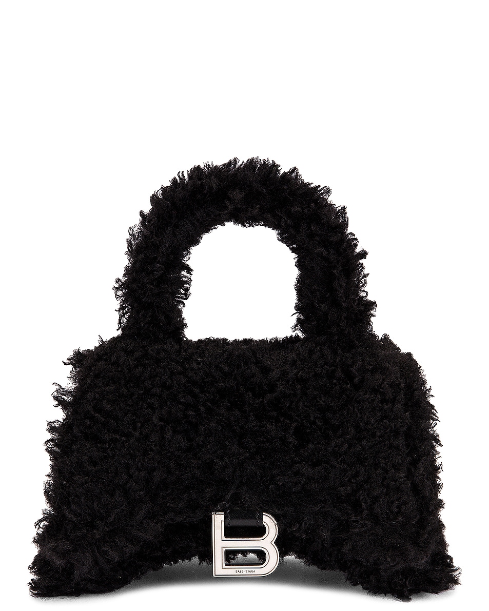Image 1 of Balenciaga XS Fluffy Hourglass Top Handle Bag in Black