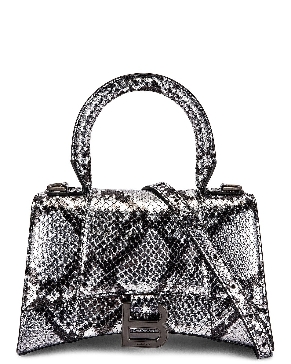 Image 1 of Balenciaga XS Hourglass Top Handle Bag in Silver & Black