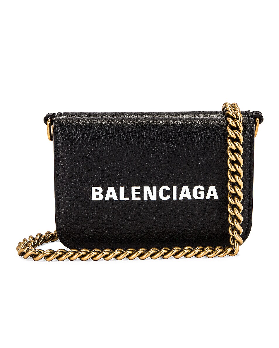 Balenciaga Mini Cash Wallet on Chain Bag in Black & White | FWRD