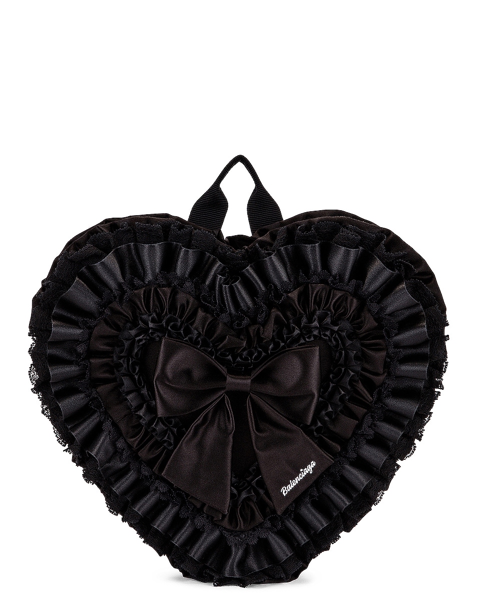 Image 1 of Balenciaga Ruffle Heart Backpack in Black