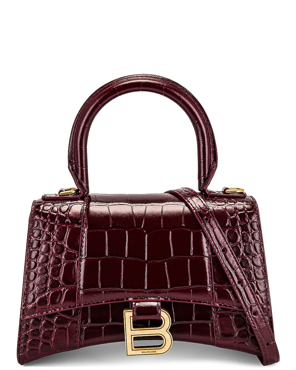 Image 1 of Balenciaga XS Hourglass Top Handle Bag in Dark Red