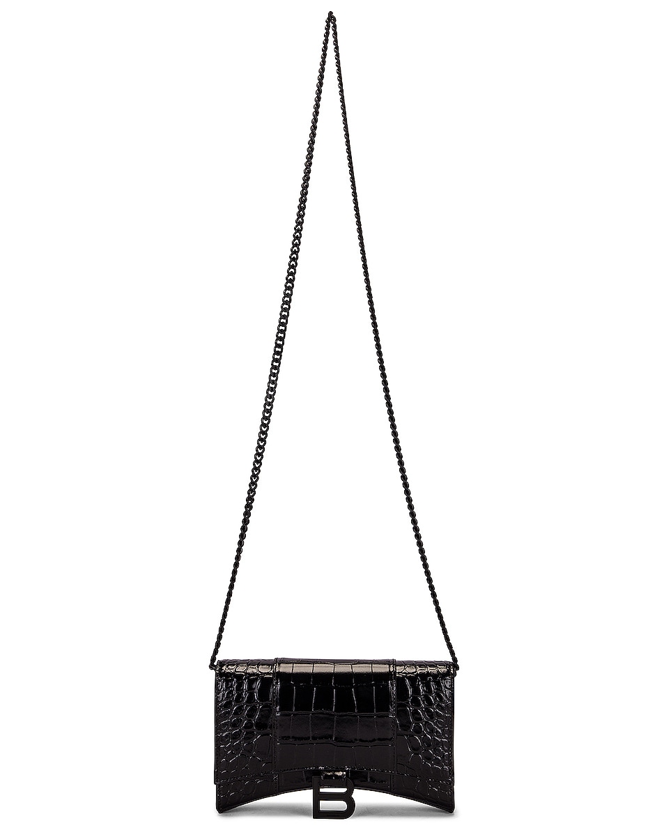 Image 1 of Balenciaga Hourglass Wallet on Chain Bag in Black