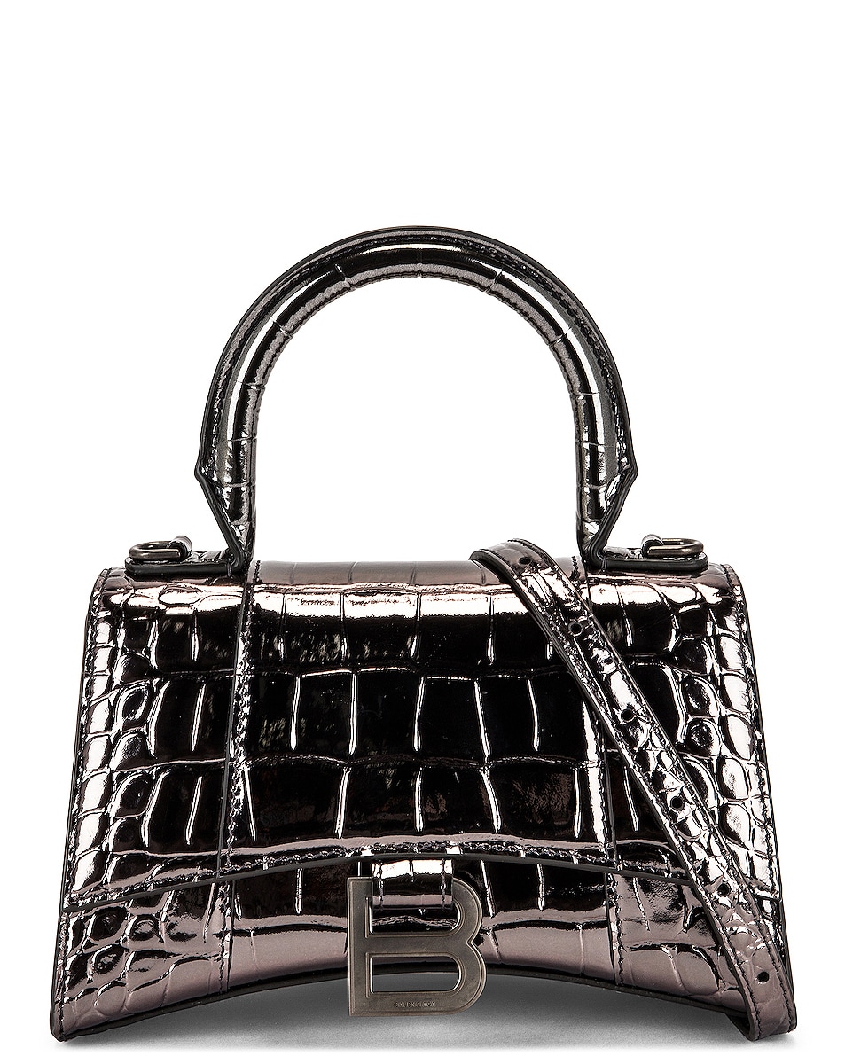 Balenciaga XS Hourglass Top Handle Bag in Gunmetal | FWRD