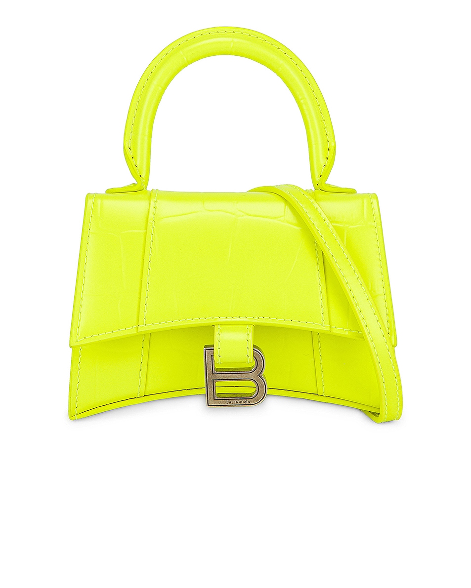 Image 1 of Balenciaga Mini Hourglass Top Handle Bag in Fluo Yellow