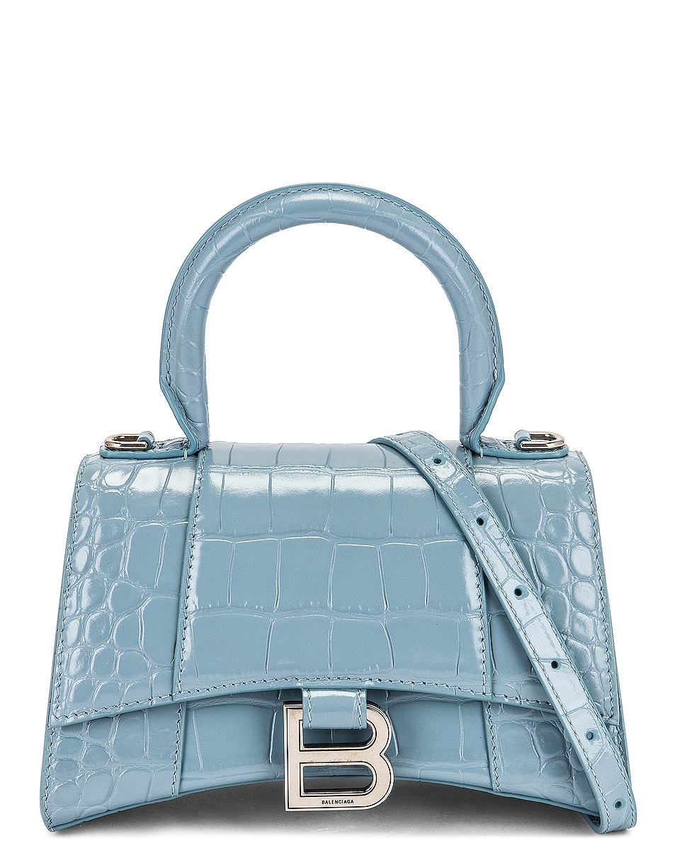Image 1 of Balenciaga XS Hourglass Top Handle Bag in Blue Grey