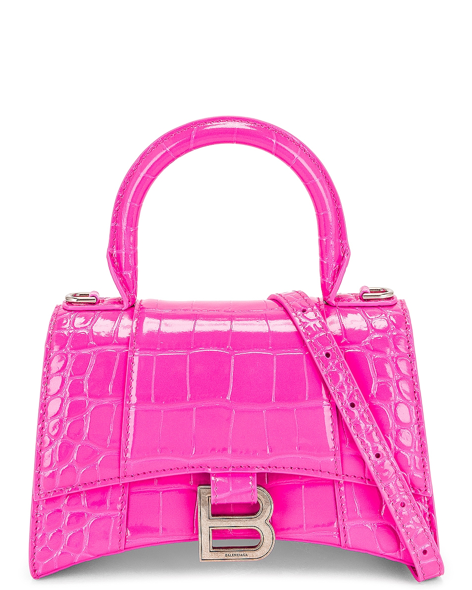 Image 1 of Balenciaga XS Hourglass Top Handle Bag in Neon Pink