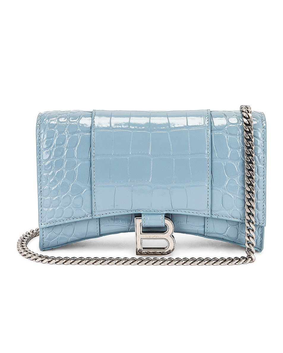 Image 1 of Balenciaga Hourglass Wallet on Chain Bag in Blue Grey
