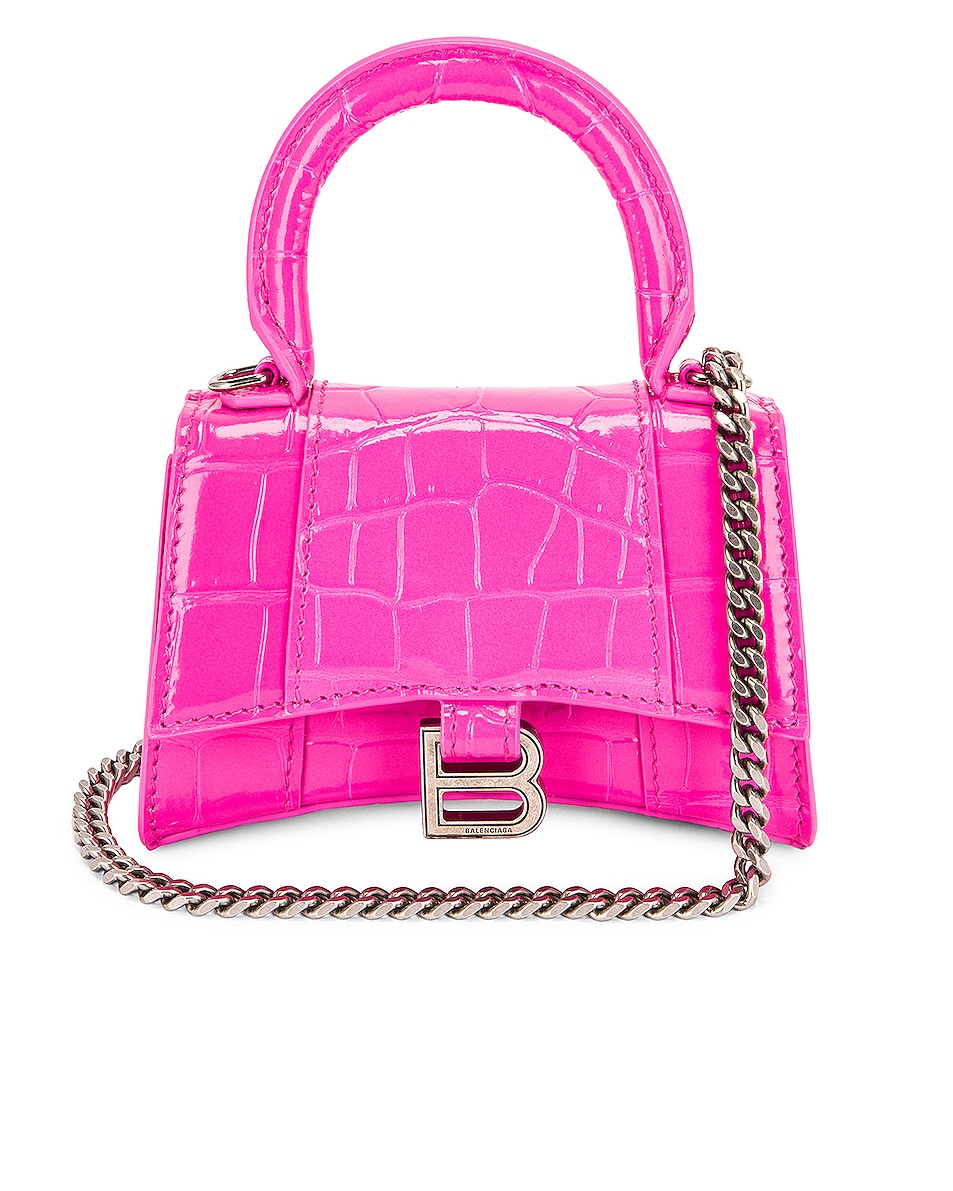 Image 1 of Balenciaga Mini Hourglass Top Handle Bag in Neon Pink
