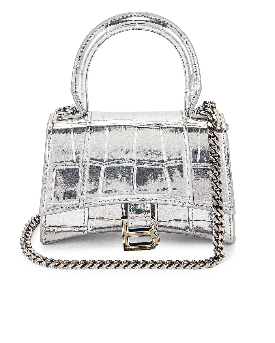 Image 1 of Balenciaga Mini Hourglass Top Handle Bag in Silver