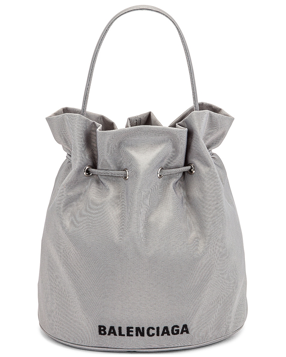 Image 1 of Balenciaga Small Wheel Drawstring Bucket Bag in Balenciaga Grey & Black
