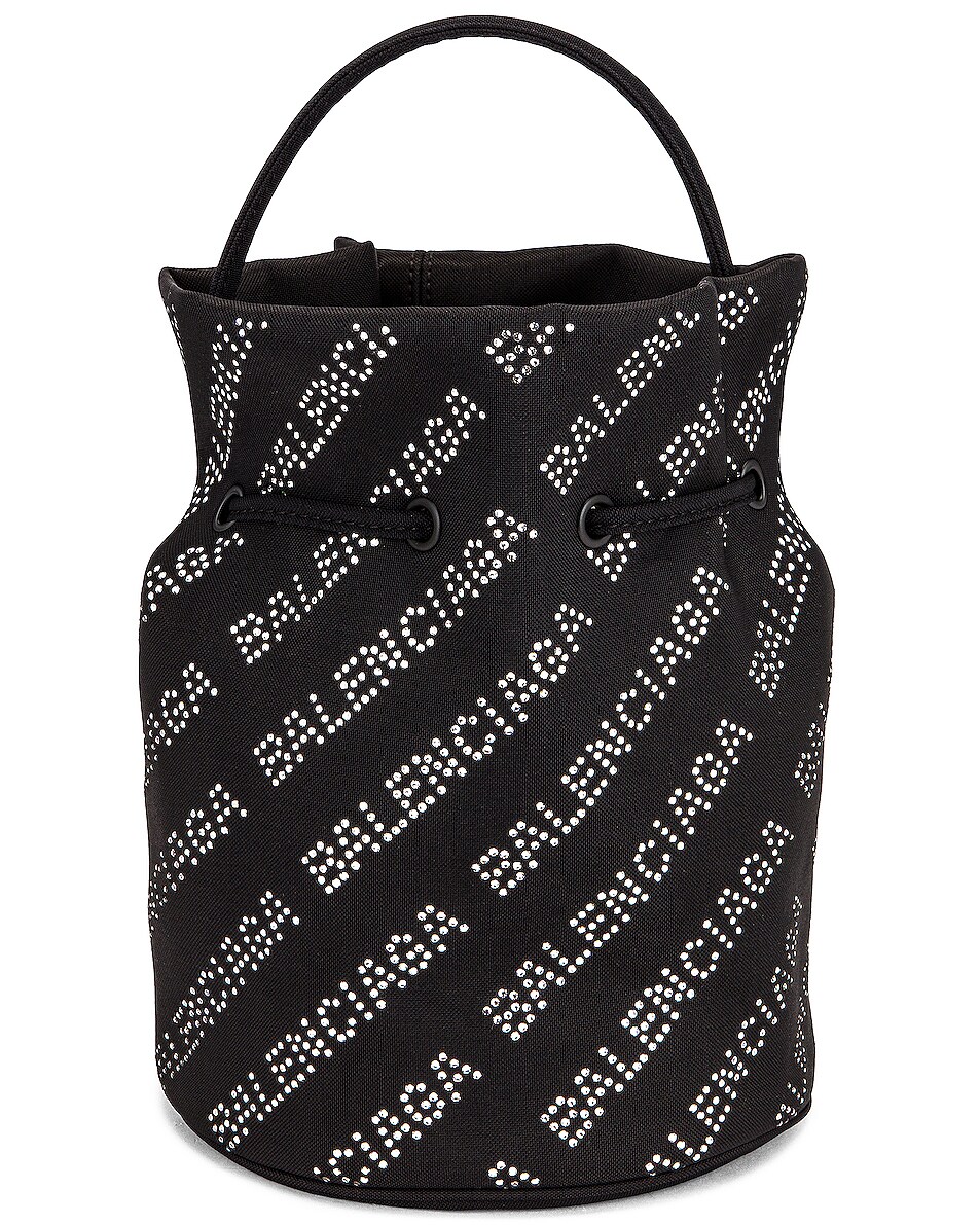 Image 1 of Balenciaga Wheel Drawstring Bag in Black & Crystal