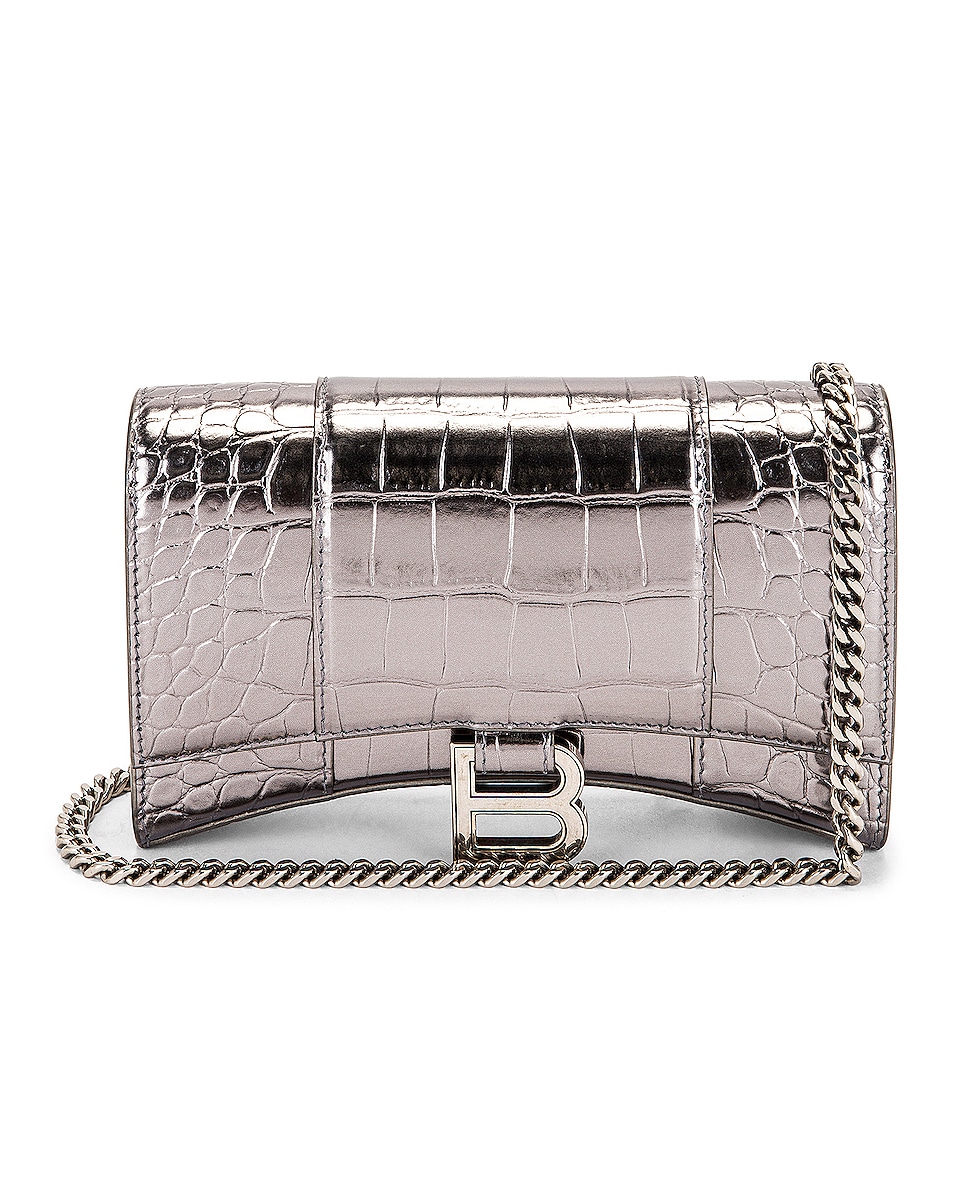Balenciaga Hourglass Wallet on Chain Bag in Silver FWRD