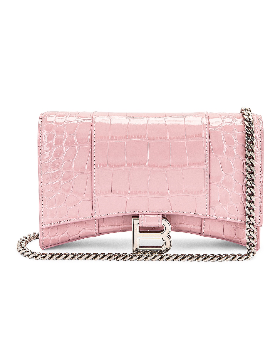 Image 1 of Balenciaga Hourglass Wallet on Chain Bag in Powder Pink