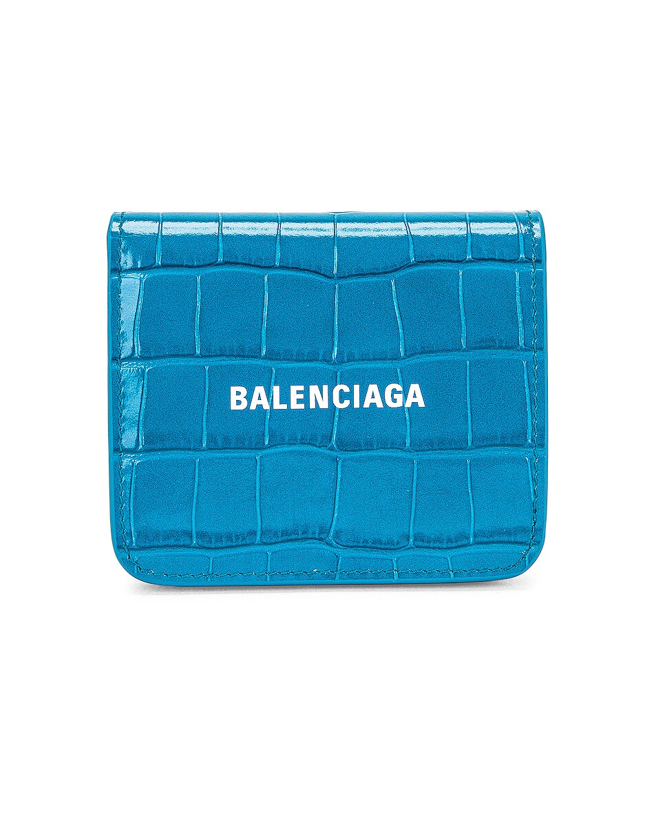 Image 1 of Balenciaga Cash Flap Card Holder in Turquoise & Light White