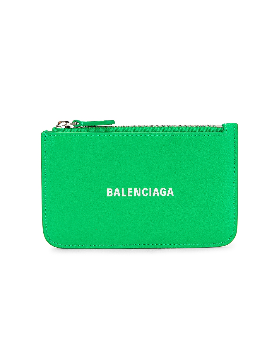 Image 1 of Balenciaga Long Cash and Card Holder in Vivid Green & Light White