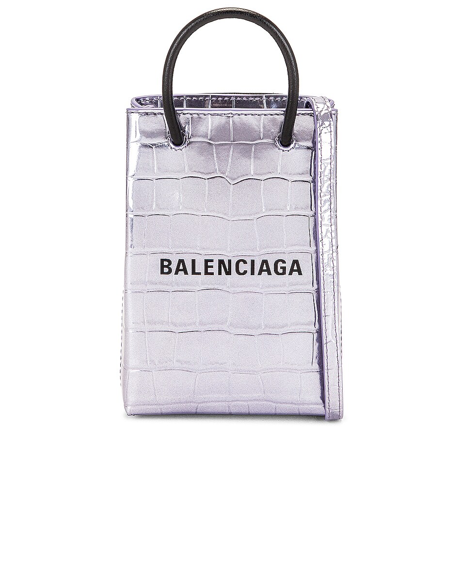 Image 1 of Balenciaga Shopping Phone Holder Bag in Lilac & Black