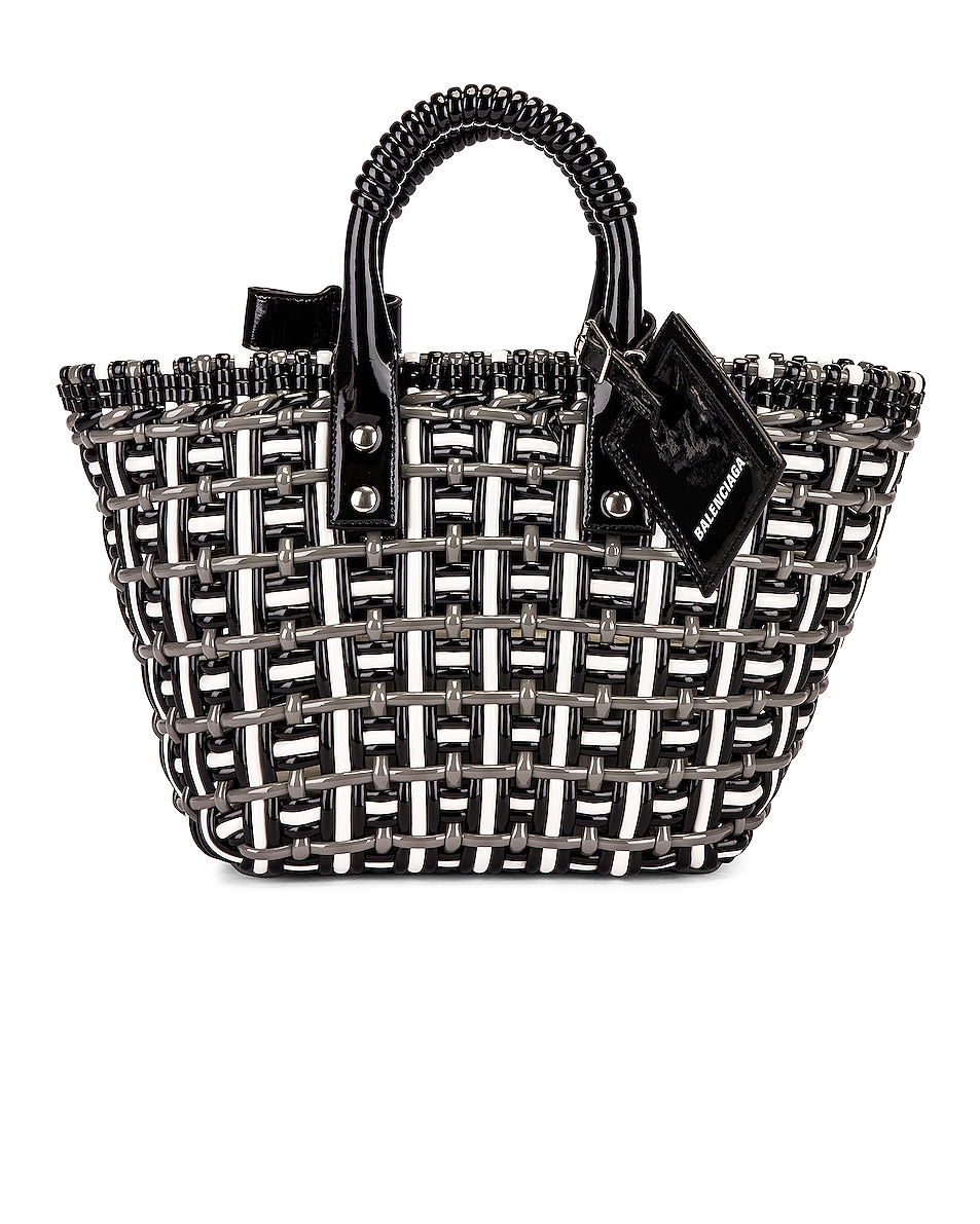 Image 1 of Balenciaga XS Bistro Basket Bag in Black & Optical White