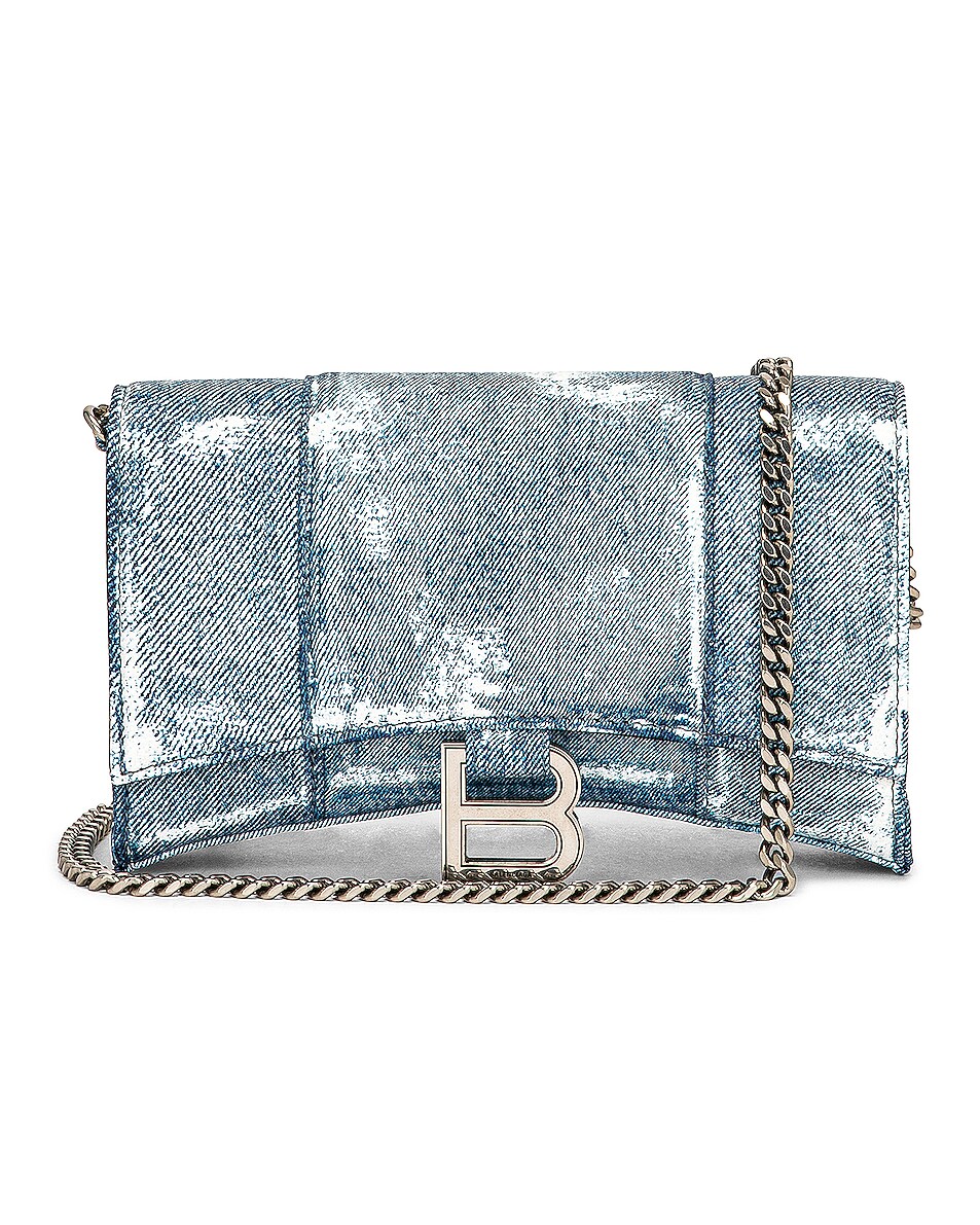 Image 1 of Balenciaga Hourglass Wallet on Chain Bag in Denim Blue