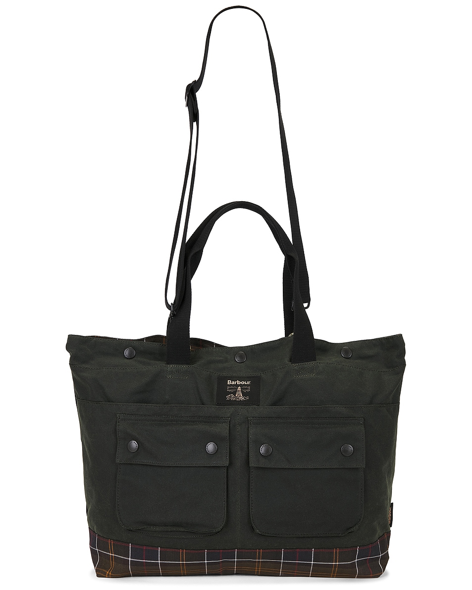 Image 1 of Barbour Field Wax Tote Bag in Sage & Classic