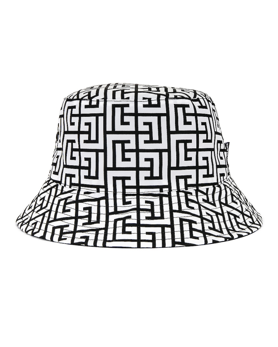 Image 1 of BALMAIN Monogram Nylon Bucket Hat in EAB NOIR/BLANC